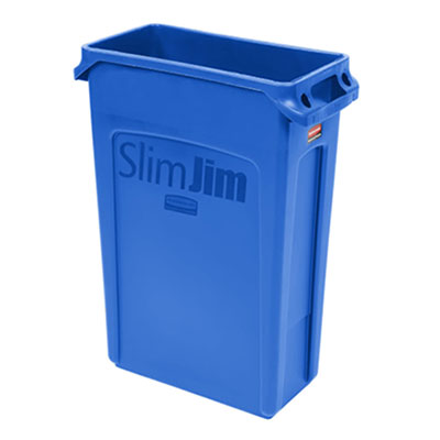 Rubbermaid® Slim Jim® Container with Venting Channels, Blue, 22 in x 11 in x 30 in, 23 gal, 4 bins