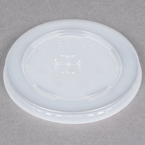 Solo 12-24oz Translucent Flat Plastic Lid with Straw Slot and Identification Buttons 2000/case