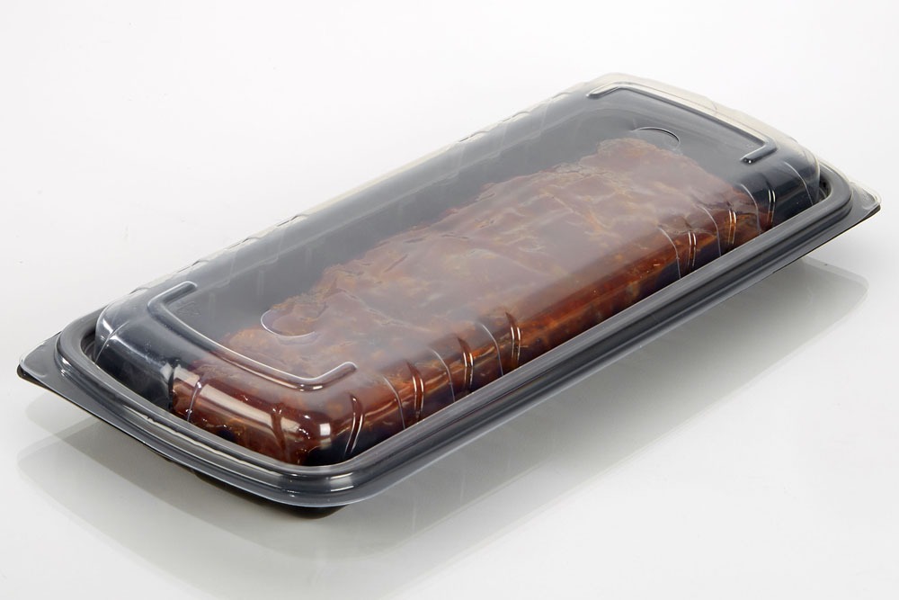 16.6” x 7.1” Full Rack of Ribs Black Base and Clear Lid Combo 85/case