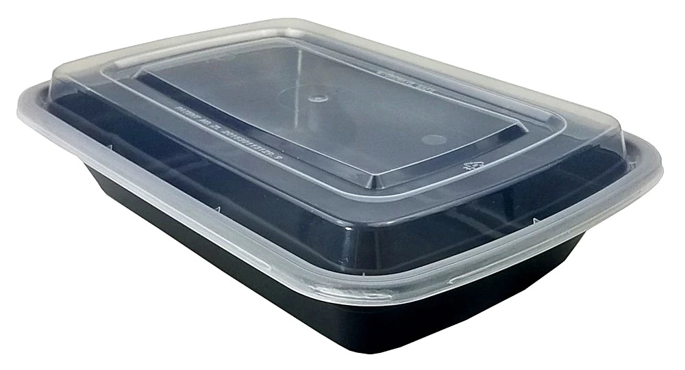 32oz Black Rectangle To-Go Container With Lid 150/case